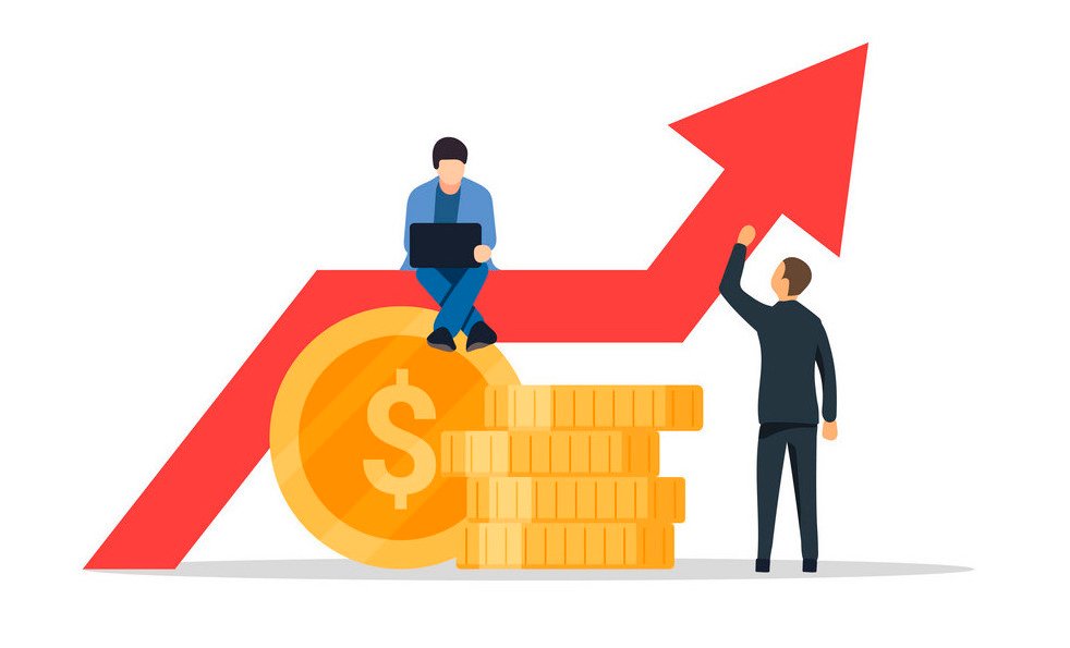 Business growth graph. Successful business people carrying graph indicating growth. Business growth concept. Vector flat design illustration. Business growth graph. Successful business people carrying graph indicating growth. Business growth concept. Vector flat design illustration